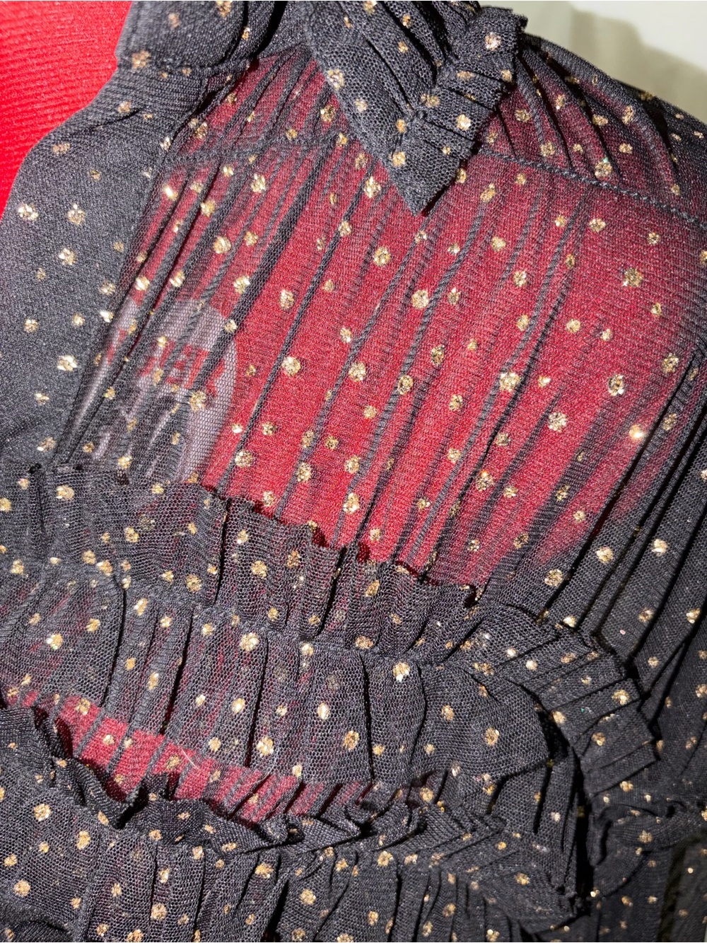 INC International Concepts Black Sheer Blouse with Metallic Dot Detail - Picture 2 of 4